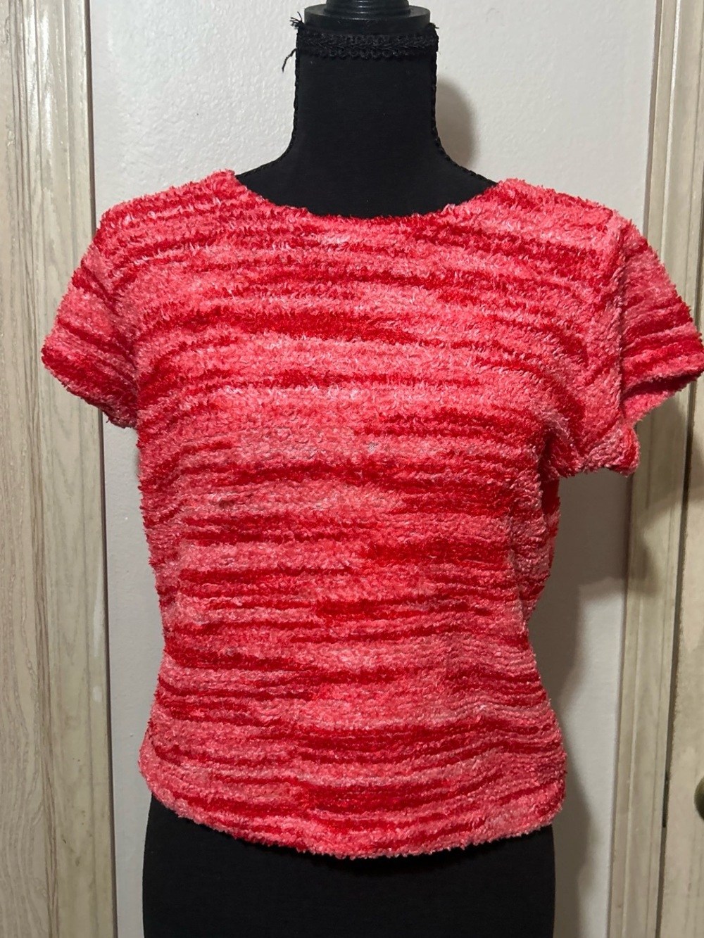 Textured Striped Crop Top in Vibrant Red